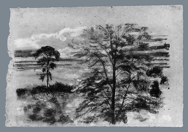 Trees and Fields, Arthur B. Davies (American, Utica, New York 1862–1928 Florence), Pastel on blue-gray Japanese paper, American