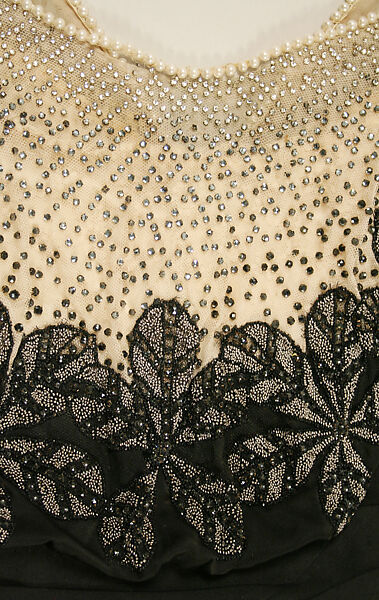 Evening dress, House of Worth (French, 1858–1956), silk, beads, stones, simulated pearls, French