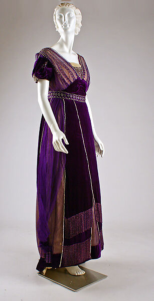 Evening dress, House of Worth (French, 1858–1956), silk, cotton, metallic threads, glass, French 