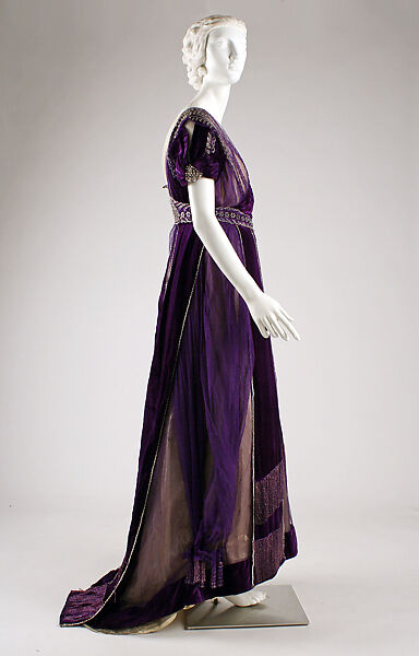 Evening dress, House of Worth (French, 1858–1956), silk, cotton, metallic threads, glass, French