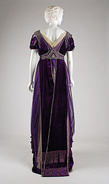 Evening dress, House of Worth (French, 1858–1956), silk, cotton, metallic threads, glass, French