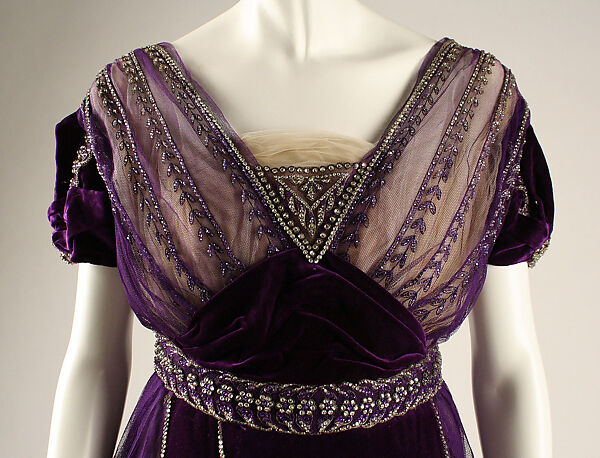 Evening dress, House of Worth (French, 1858–1956), silk, cotton, metallic threads, glass, French