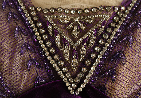 Evening dress, House of Worth (French, 1858–1956), silk, cotton, metallic threads, glass, French