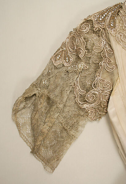 Evening dress, House of Worth (French, 1858–1956), silk, glass, French