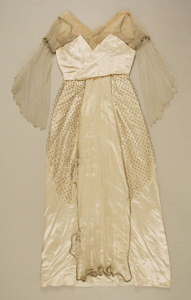 Evening dress, House of Worth (French, 1858–1956), silk, metallic thread, glass, French