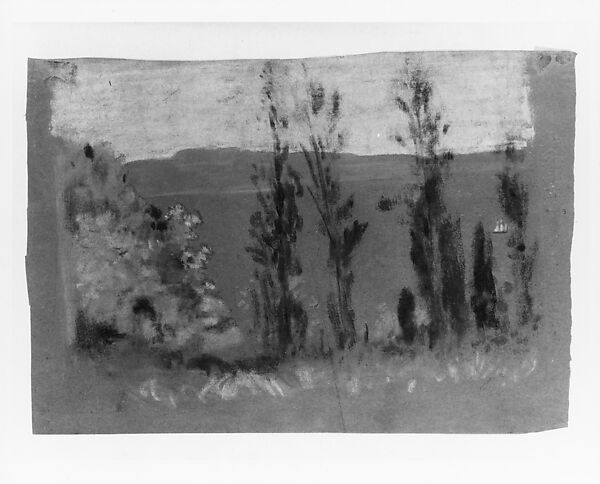 View through Poplars, Arthur B. Davies (American, Utica, New York 1862–1928 Florence), Pastel on blue paper, American