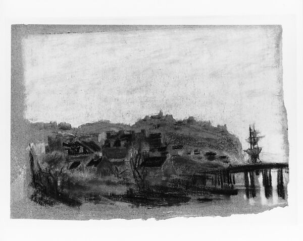 Village on the Shore, Arthur B. Davies (American, Utica, New York 1862–1928 Florence), Pastel on blue-gray wove paper, American