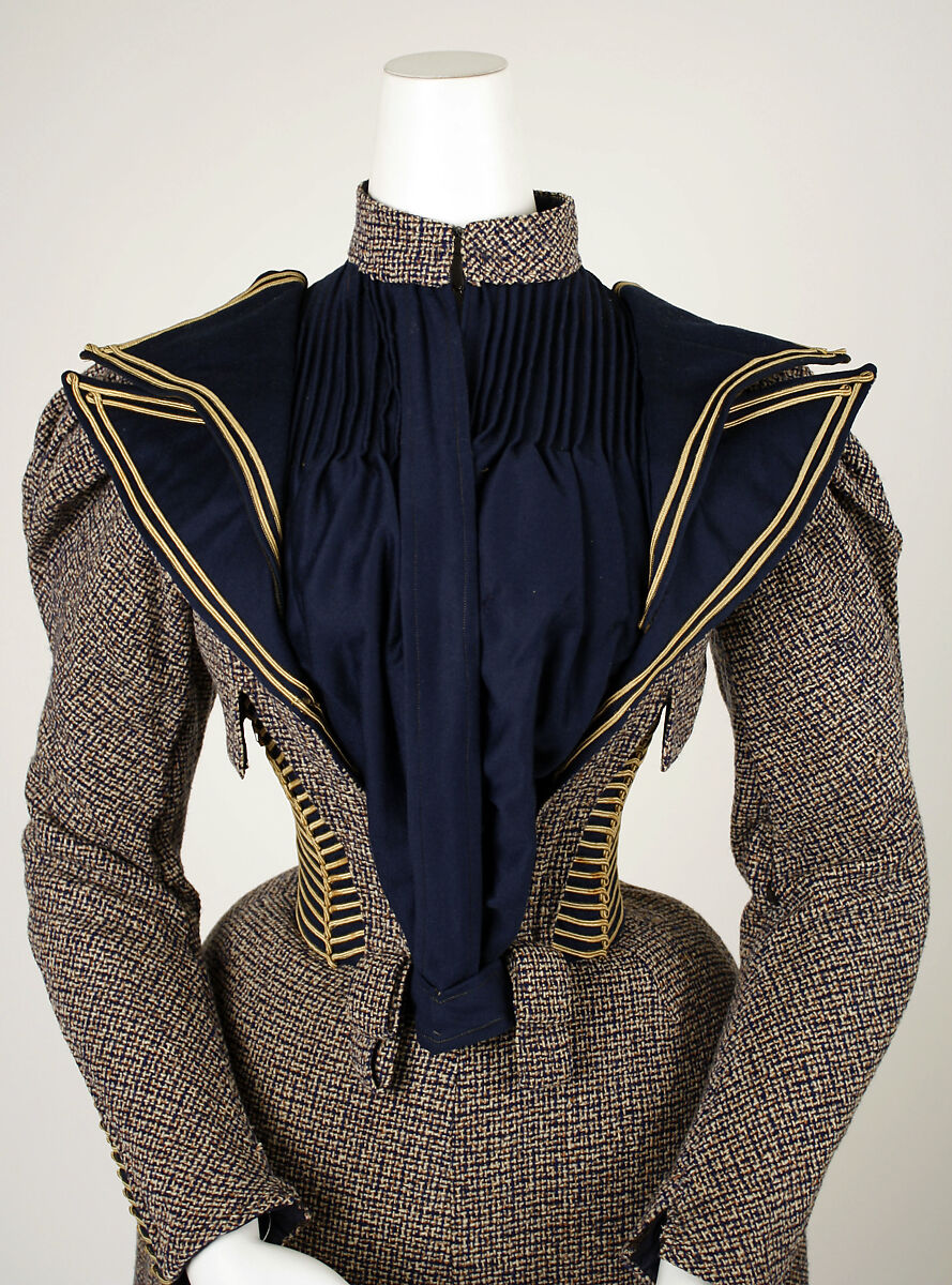 Walking dress, wool, silk, American