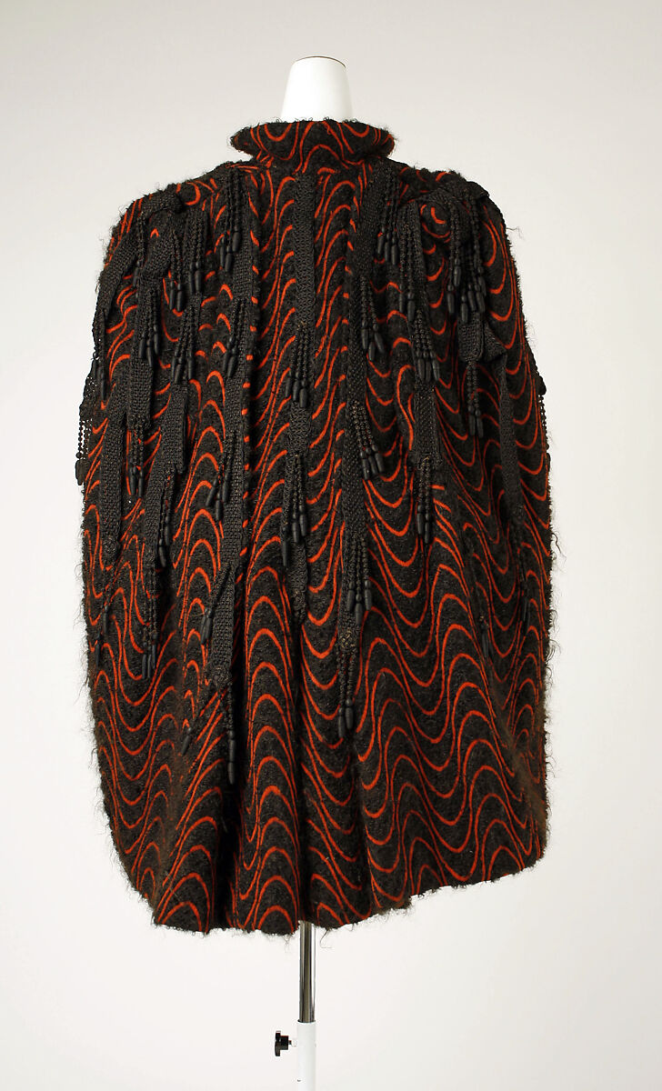 Cape, wool, silk, feathers, cotton, American