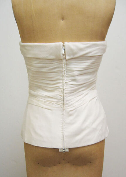 Wedding dress, Fendi (Italian, founded 1925), a) silk, faux pearl; b,c) silk; d) silk, leather; e) silk, cotton, metal, French