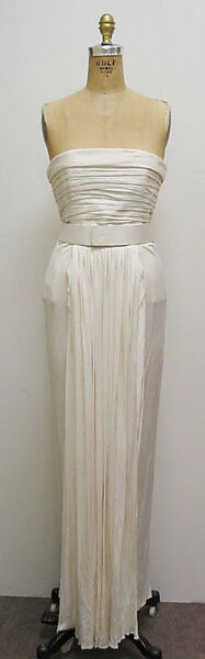 Wedding dress, Fendi (Italian, founded 1925), a) silk, faux pearl; b,c) silk; d) silk, leather; e) silk, cotton, metal, French