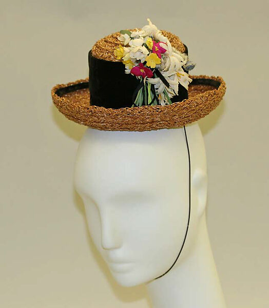 Hat, Madame Suzy (French), straw, cotton, American 