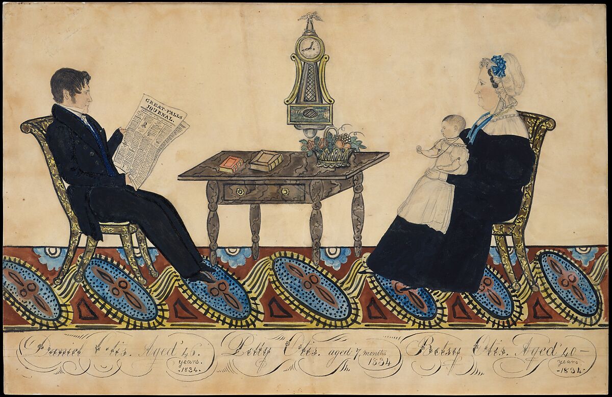 Mr. and Mrs. Daniel Otis and Child, Joseph H. Davis (1811–1865), Watercolor, gum arabic, and graphite on off-white wove paper, American 