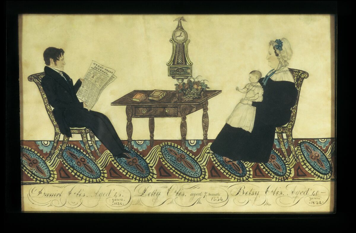 Mr. and Mrs. Daniel Otis and Child, Joseph H. Davis (1811–1865), Watercolor, gum arabic, and graphite on off-white wove paper, American