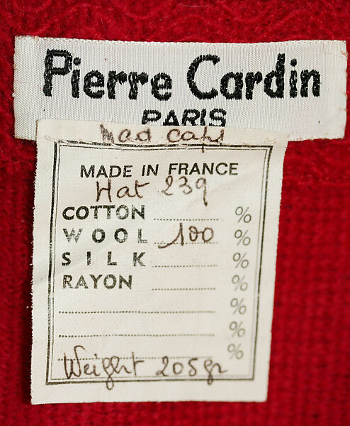 Hat, Pierre Cardin (French (born Italy), San Biagio di Callalta 1922–2020 Neuilly), wool, French
