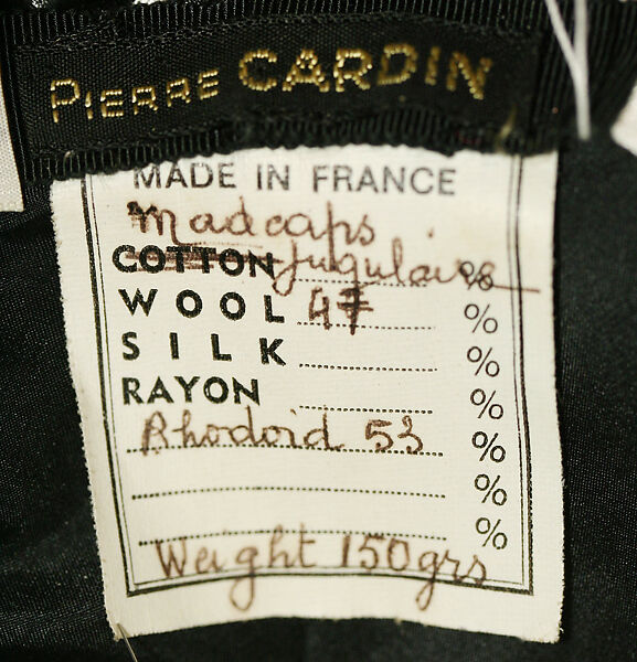 Hat, Pierre Cardin (French (born Italy), San Biagio di Callalta 1922–2020 Neuilly), cotton, plastic, French