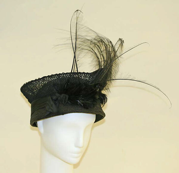 Hat, straw, horsehair, feathers, American 