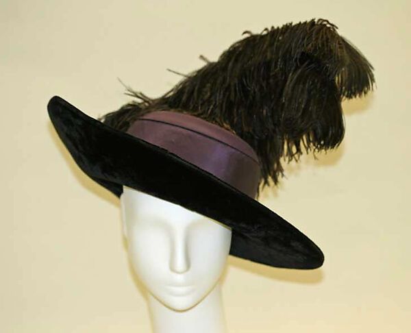 Hat, silk, feathers, French 