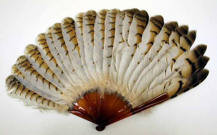 Fan, plastic, feathers, American or European 