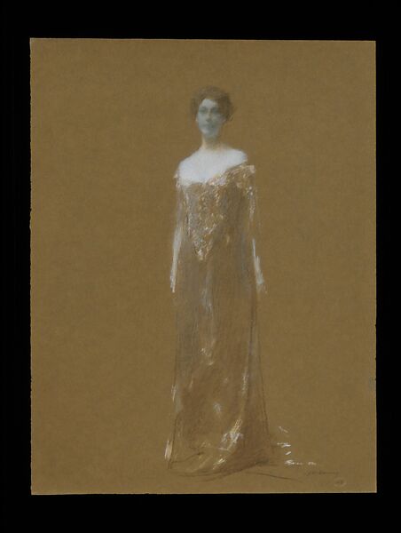 The Evening Dress, Thomas Wilmer Dewing (American, 1851–1938), Pastel on brown paper cardboard, American