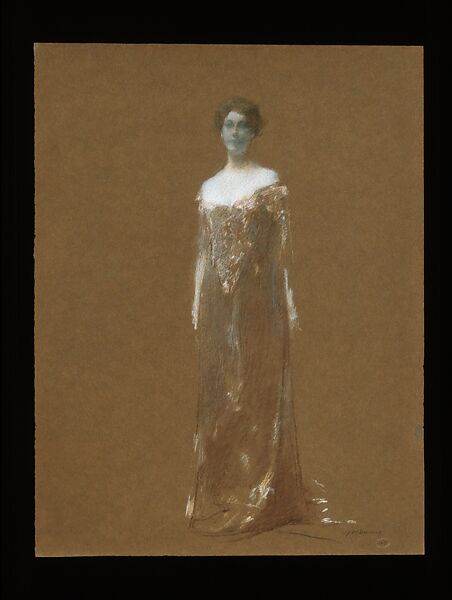 The Evening Dress, Thomas Wilmer Dewing (American, 1851–1938), Pastel on brown paper cardboard, American