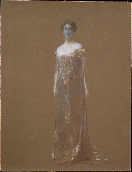 The Evening Dress, Thomas Wilmer Dewing  American, Pastel on brown paper cardboard, American