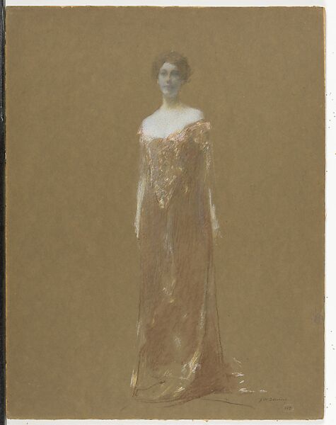 The Evening Dress, Thomas Wilmer Dewing (American, 1851–1938), Pastel on brown paper cardboard, American