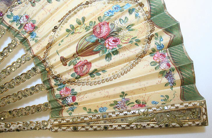 Fan, silk, metal, ivory, French