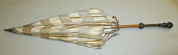 Parasol, wood, metal, silk, metallic thread, semi-precious (?) stones, American