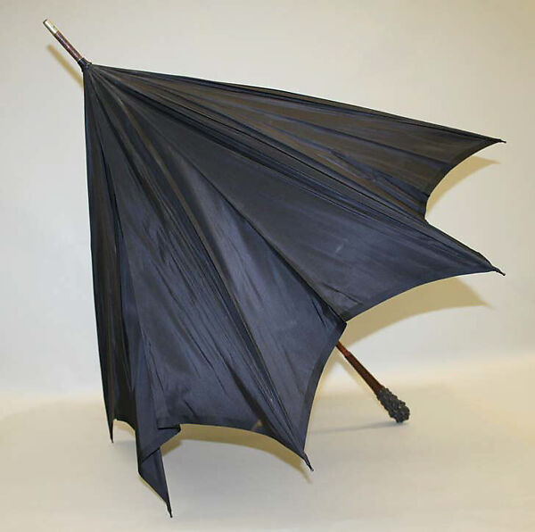 Umbrella, silk, wood, metal, silver, American 