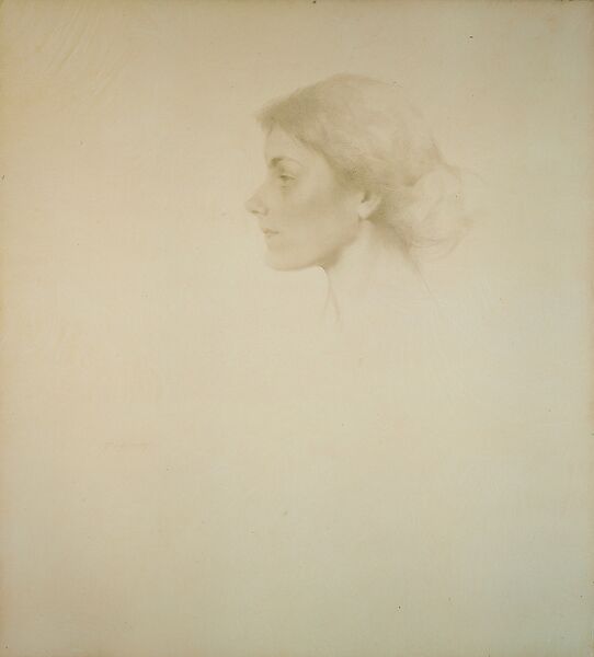 Portrait of a Woman, Thomas Wilmer Dewing (American, 1851–1938), Silverpoint on paper, mounted on pulp board, American