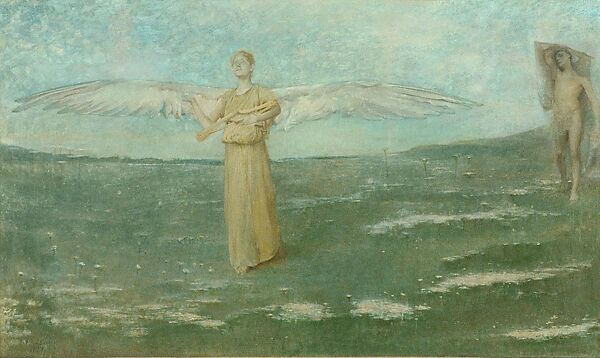 Tobias and the Angel, Thomas Wilmer Dewing (American, 1851–1938), Oil on canvas, American 
