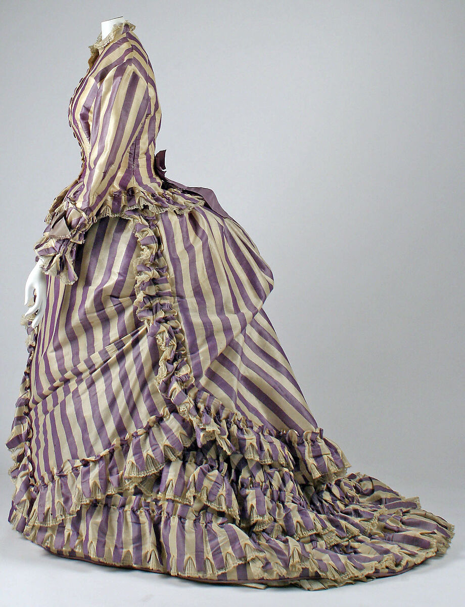 Visiting dress, silk, wool, cotton, French