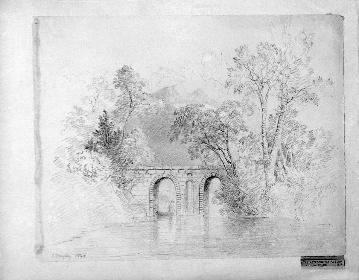 River Scene (from McGuire Scrapbook), Thomas Doughty (American, Philadelphia, Pennsylvania 1793–1856 New York), Graphite on off-white wove paper, American