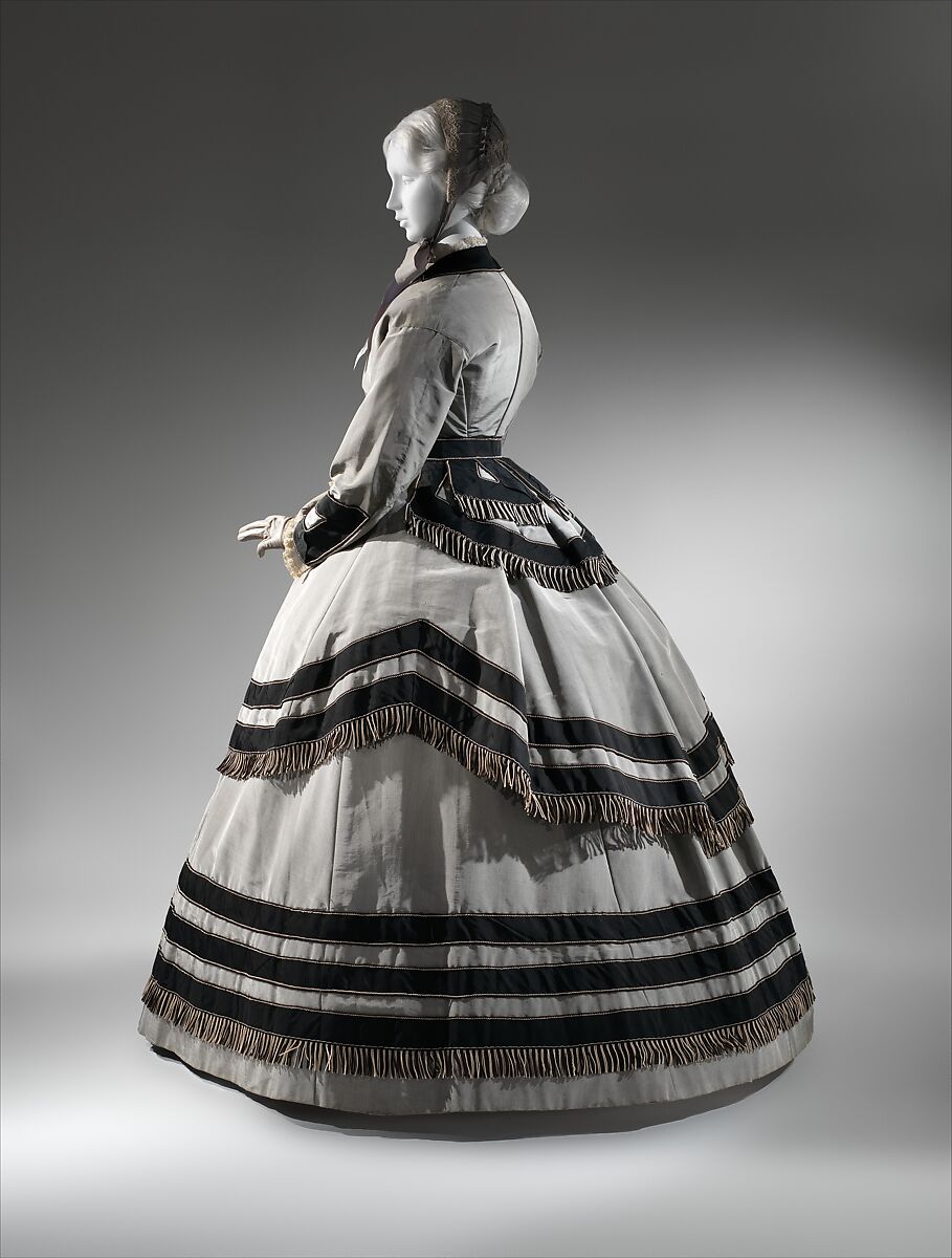 Wedding ensemble, (a–c) silk/wool
(d, e) silk, linen, leather, American