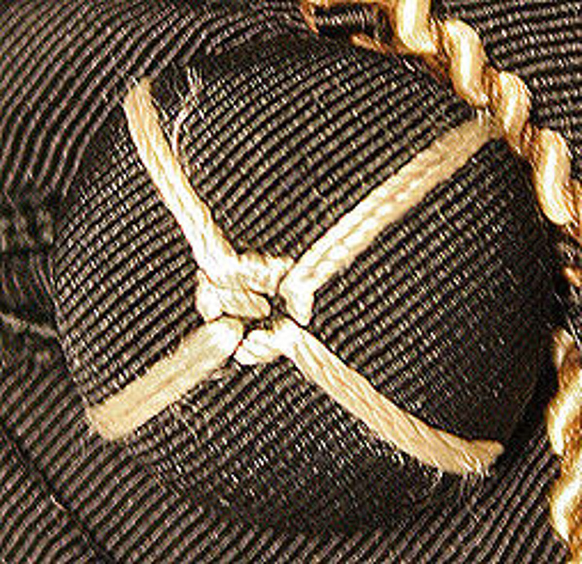 Wedding ensemble, (a–c) silk/wool
(d, e) silk, linen, leather, American