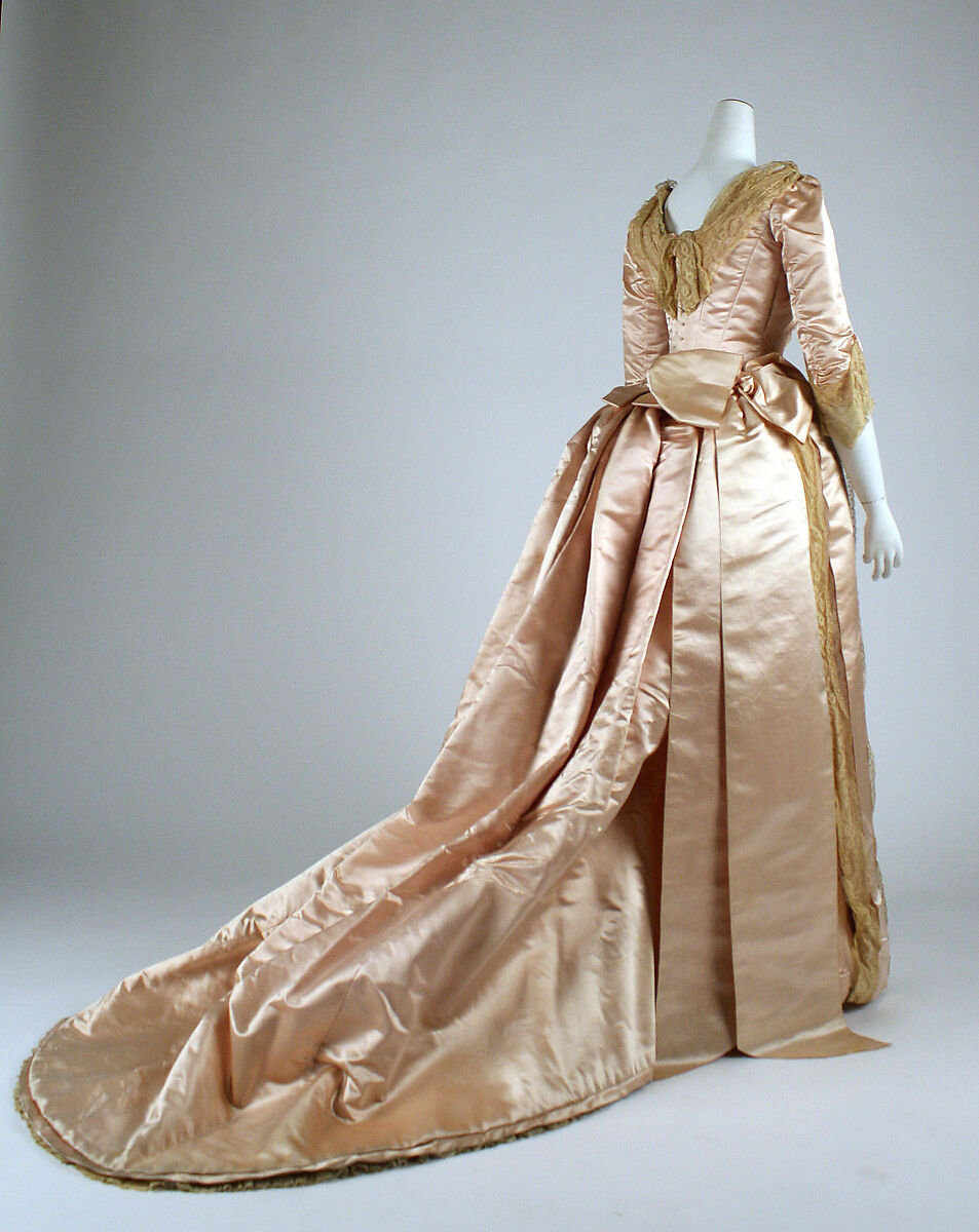 Evening ensemble, (a, b, c) silk, cotton; (d, e) silk, leather, British
