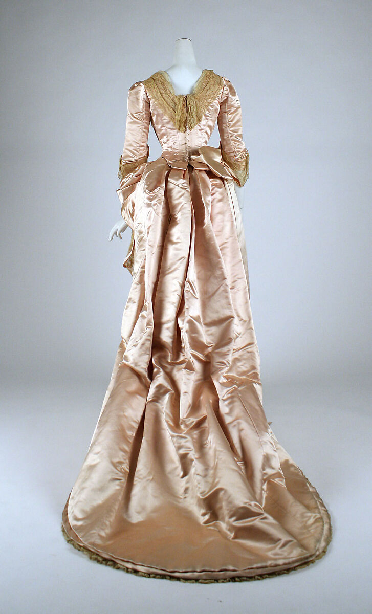 Evening ensemble, (a, b, c) silk, cotton; (d, e) silk, leather, British