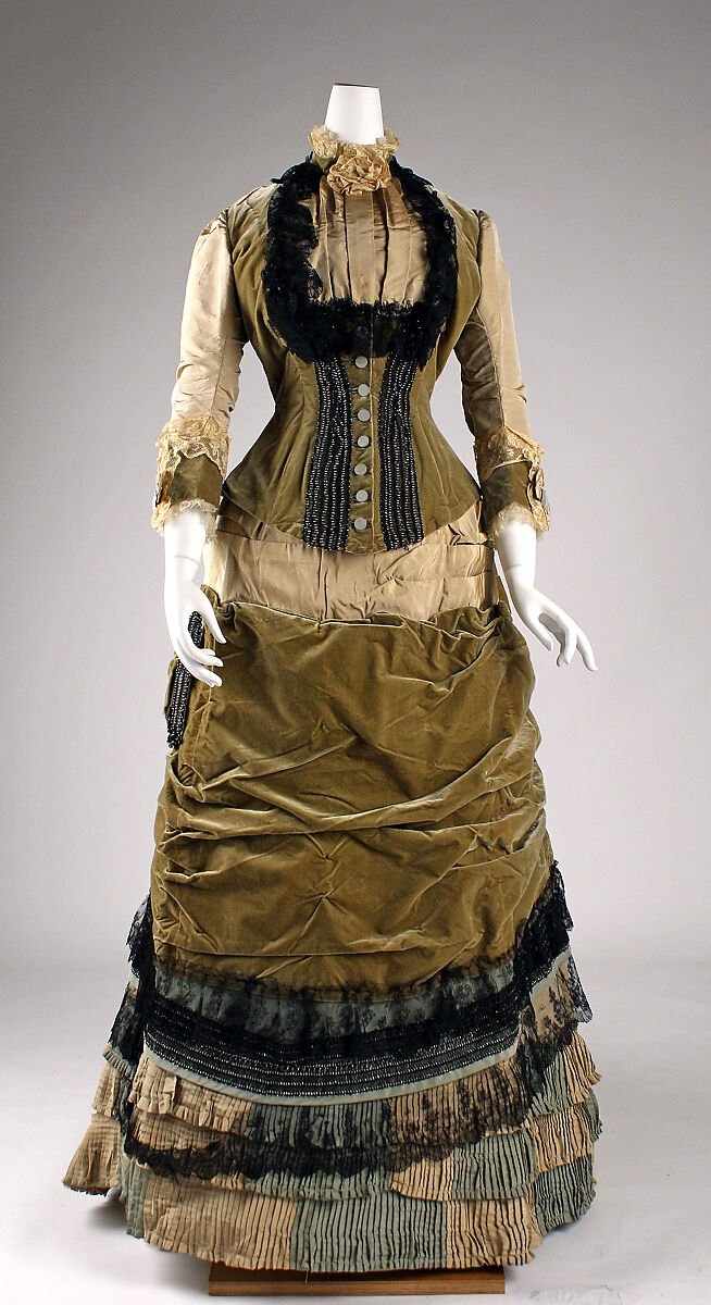Dress, Madame Elise, silk, cotton, metal, British 