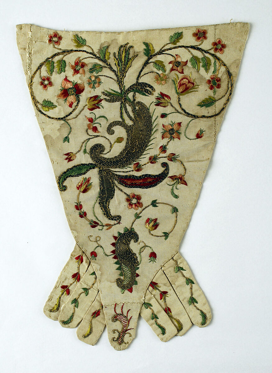 Stomacher, silk, gold, probably French 