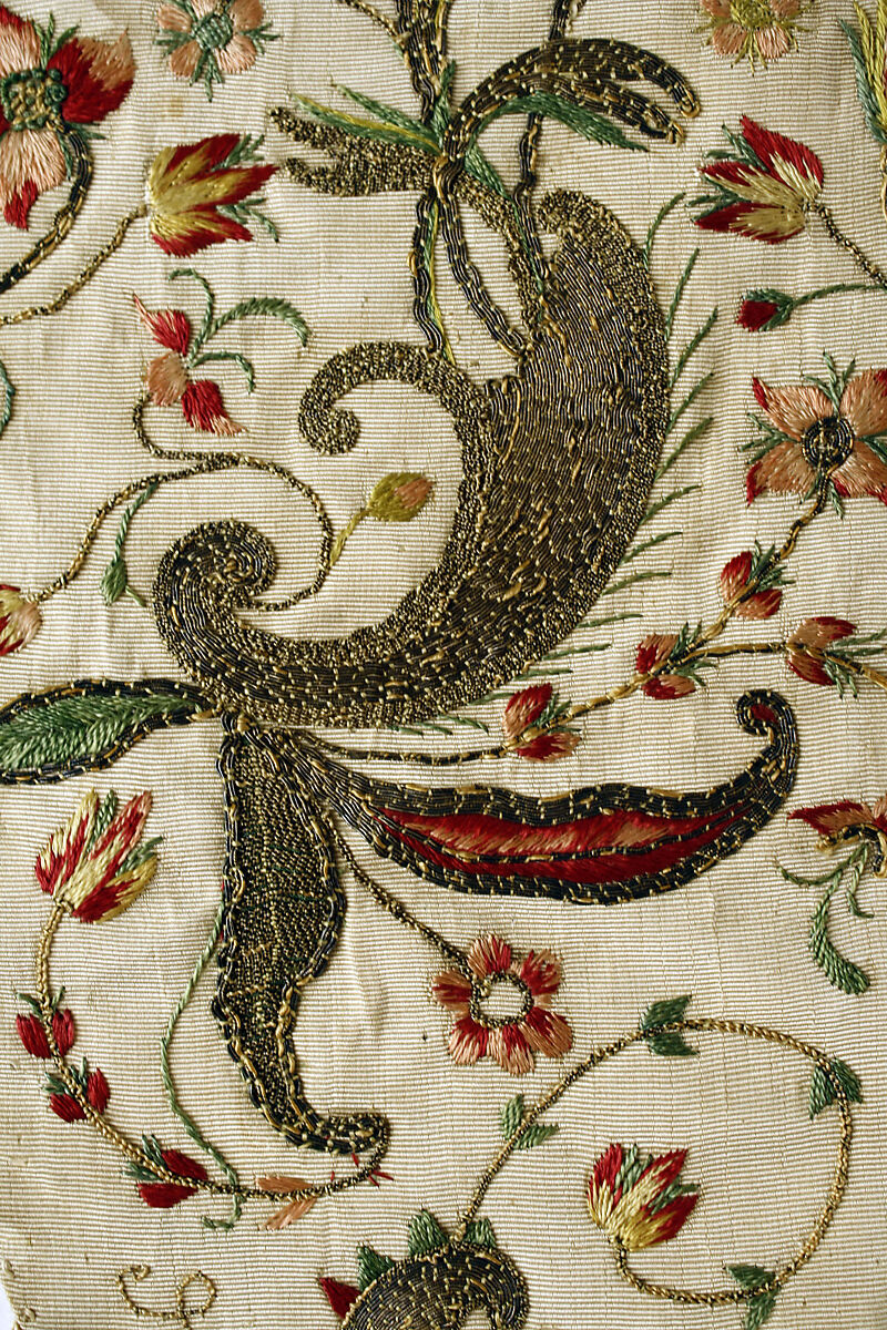 Stomacher, silk, gold, probably French