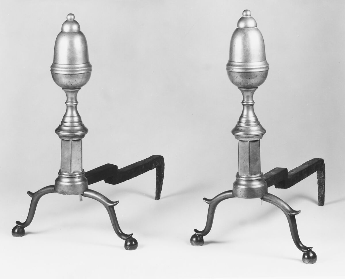 Andiron, John Bailey (American, active New York, 1736–1815), Brass and iron, American 