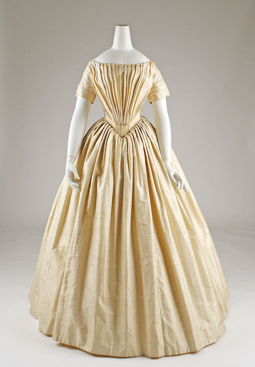 Wedding dress, silk, cotton, probably French
