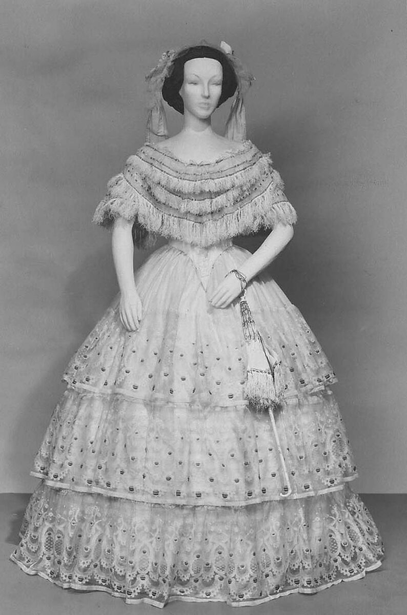 Evening dress, silk, wool, probably British