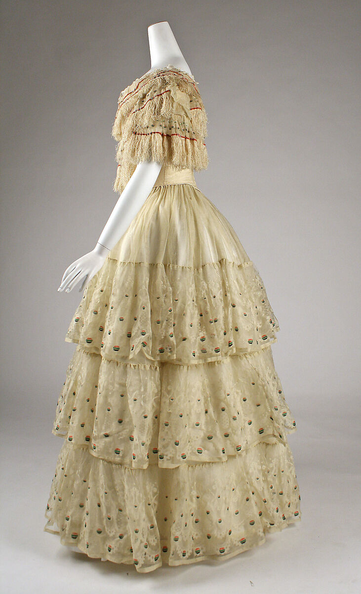 Evening dress, silk, wool, probably British