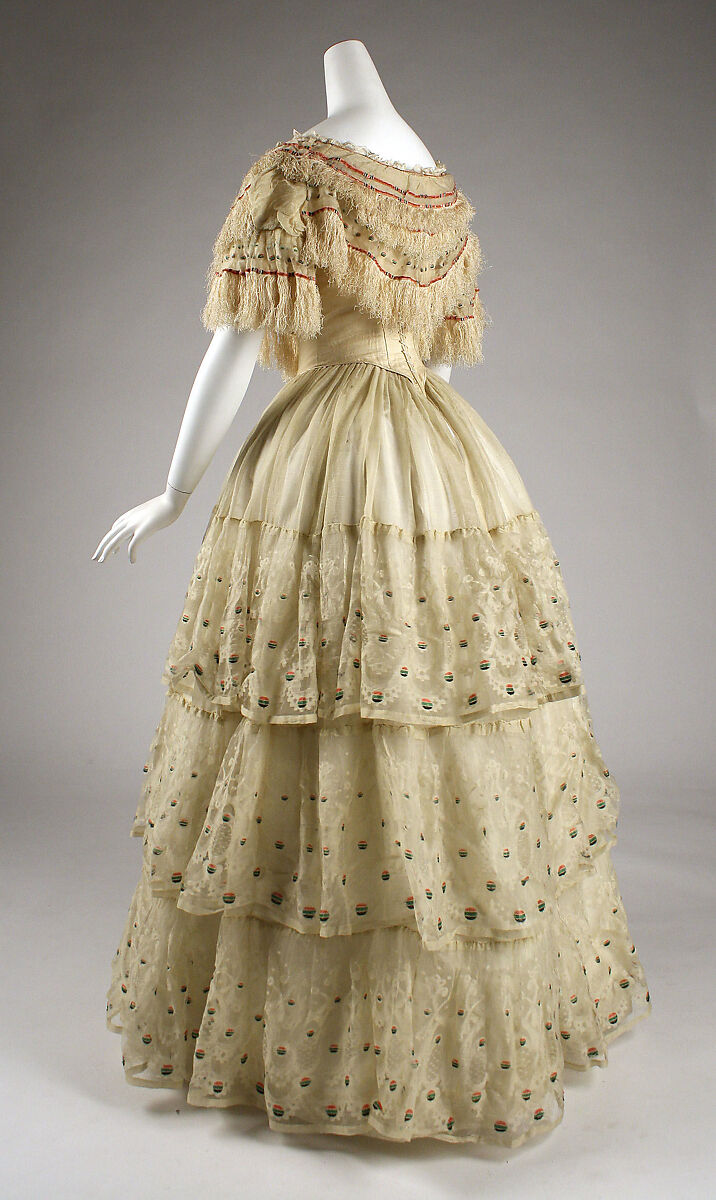 Evening dress, silk, wool, probably British