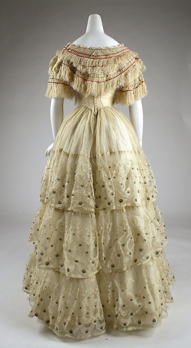 Evening dress, silk, wool, probably British