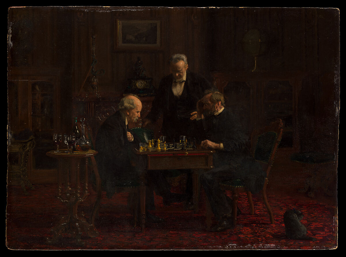 The Chess Players, Thomas Eakins (American, Philadelphia, Pennsylvania 1844–1916 Philadelphia, Pennsylvania), Oil on wood, American 