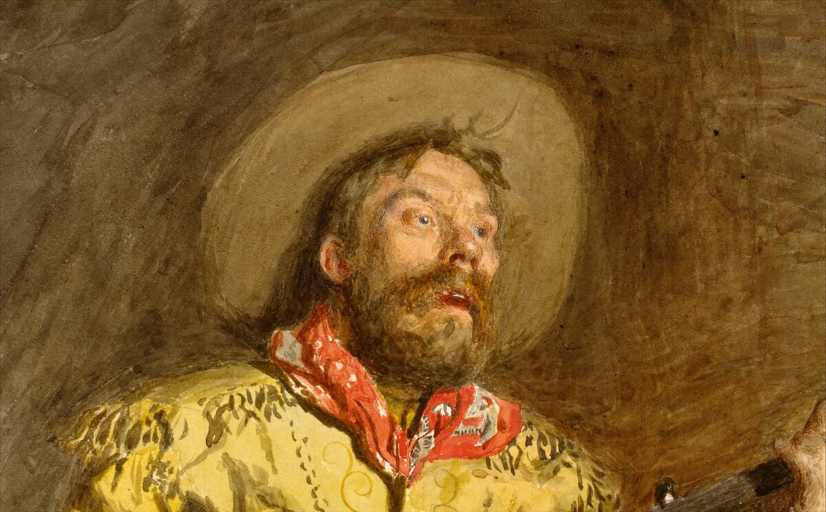 Cowboy Singing, Thomas Eakins (American, Philadelphia, Pennsylvania 1844–1916 Philadelphia, Pennsylvania), Watercolor and graphite on off-white wove paper, American