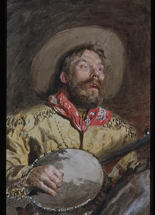 Cowboy Singing, Thomas Eakins (American, Philadelphia, Pennsylvania 1844–1916 Philadelphia, Pennsylvania), Watercolor and graphite on off-white wove paper, American